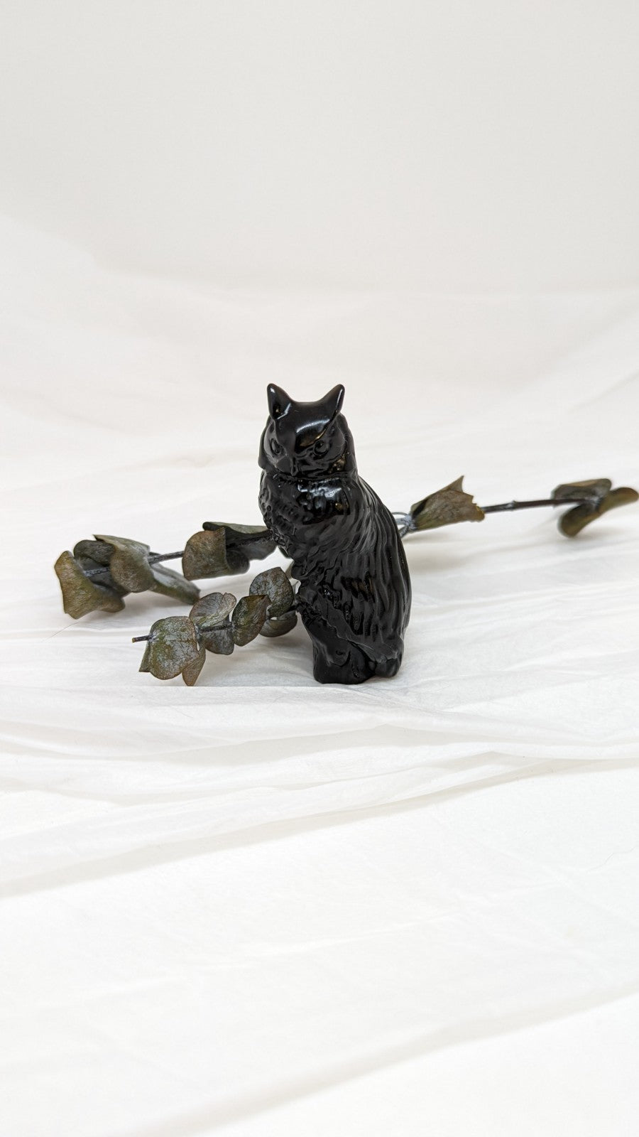 Owl - Black Obsidian Carving 7.5 cm