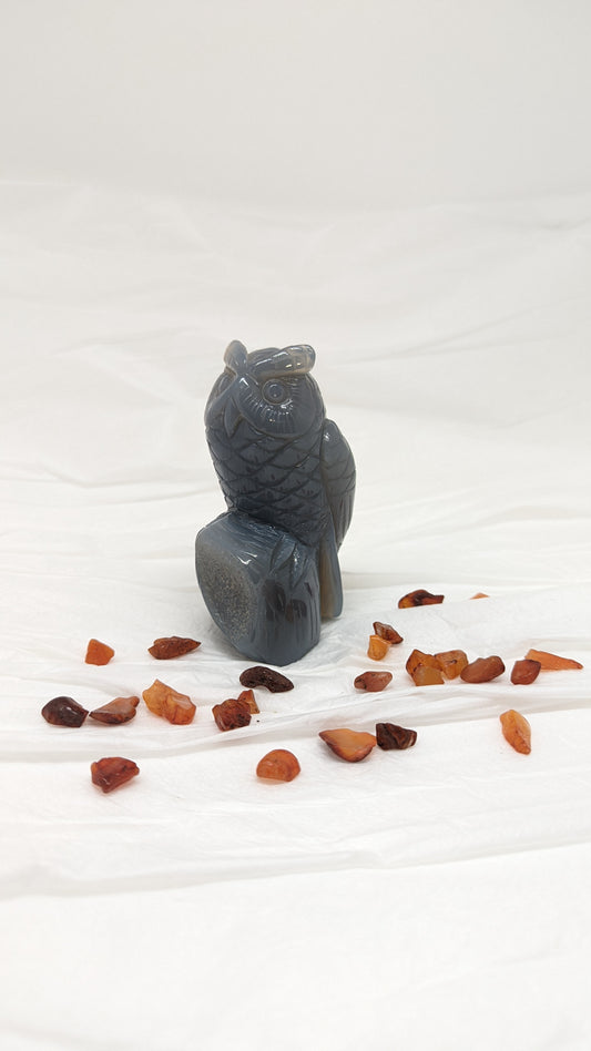 Owl - Druzy Agate Carving 378 grams