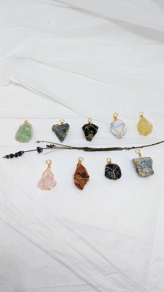Raw Stone Wire Wrapped Pendants Assorted